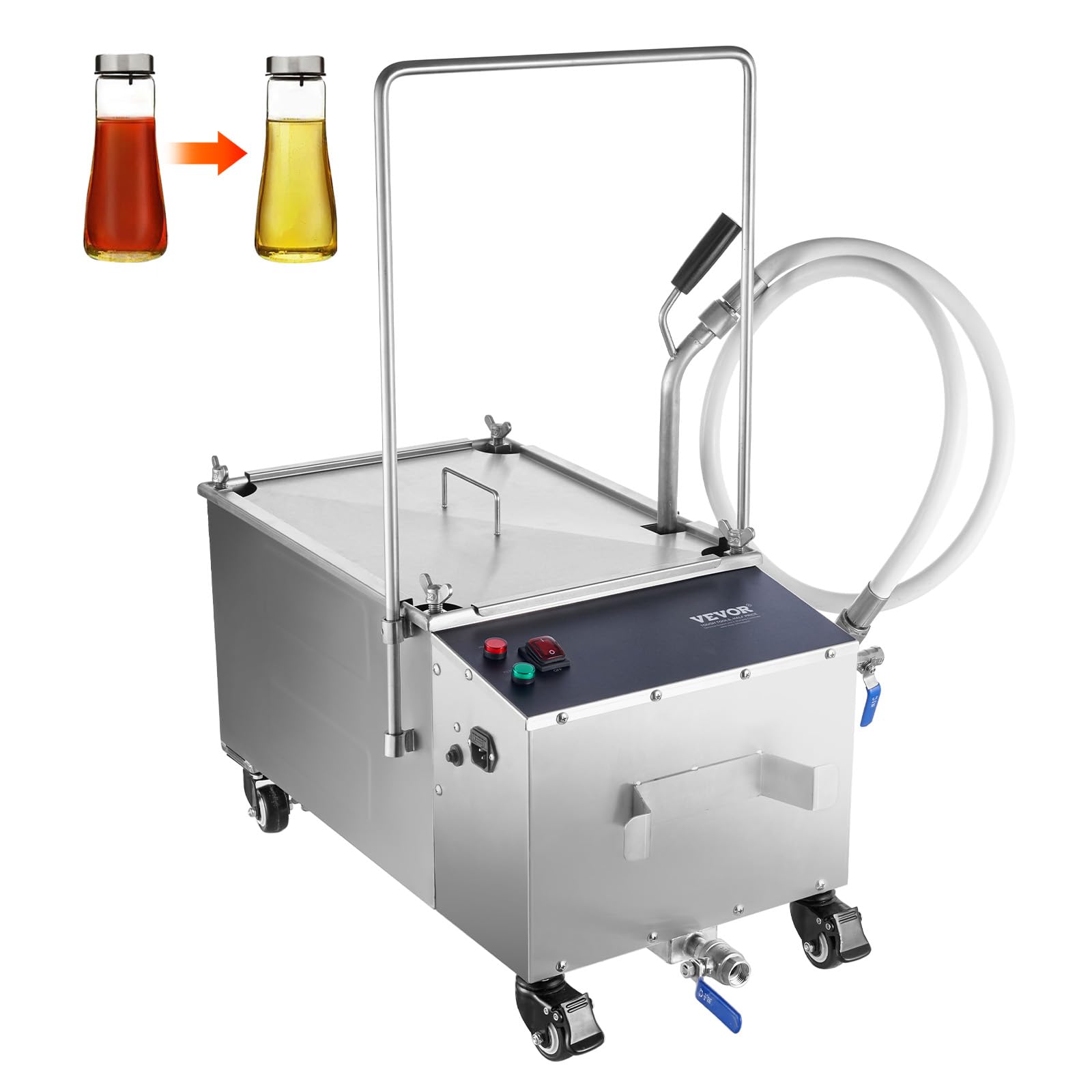 VEVOR Mobile Fryer Filter, 38L Oil Tank Capacity, 10L/min Oil Filtration Speed, Black Stainless Steel Fryer Filter for Restauran
