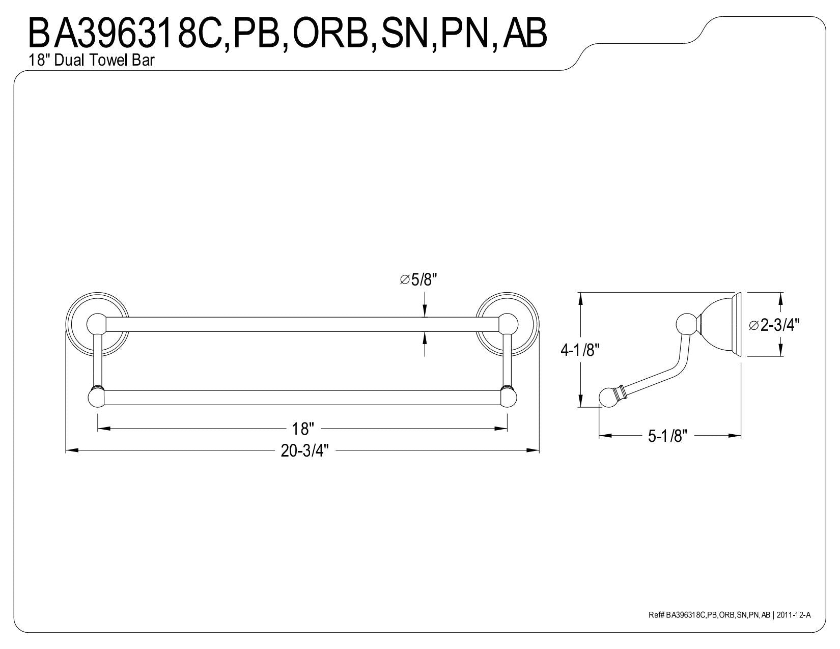 Kingston Brass BA396318PB Restoration 18'' Dual Towel Bar  Polished Brass