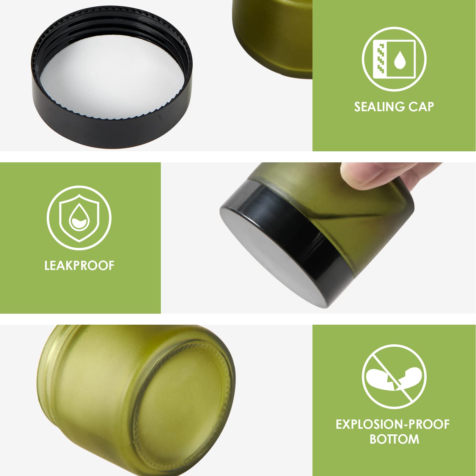 2Oz Jars With Lids, Hoa Kinh 24 Pack Green Frosted Glass Jars With Lids Empty Cosmetic Containers Round Airtight Glass Jar With