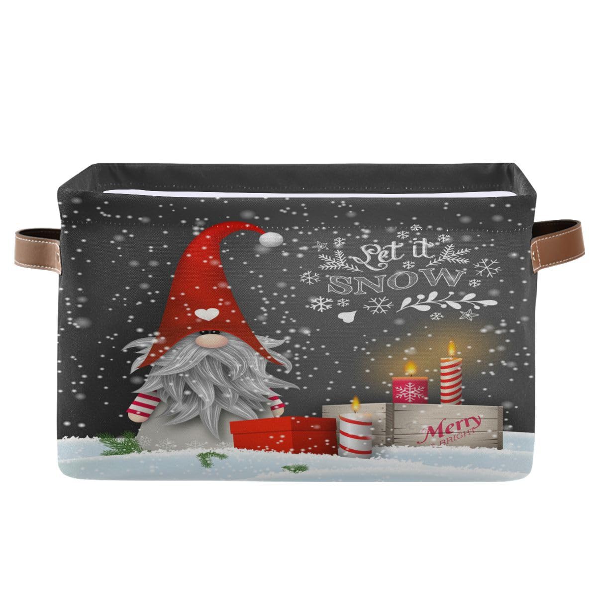 Winter Gnomes Storage Basket Fabric Kitchen Baskets Let It Snow Christmas Decorations Open Home Storage Bins Boxes Foldable Orga