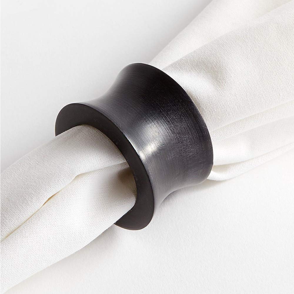 Worldexplorer Handmade Black Concave Wood Napkin Ring Set With Napkin Rings - Artisan Crafted In India (Pack Of 12)