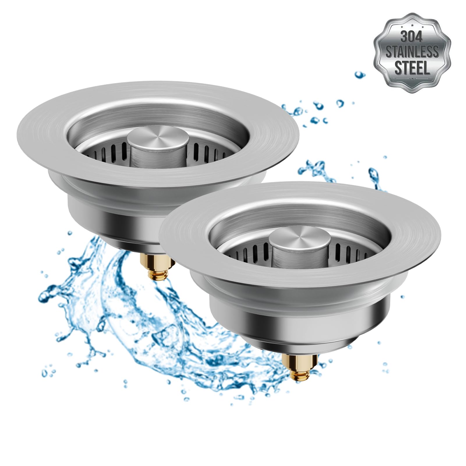 Upgraded 3 In 1 Kitchen Sink Drain Strainer, Magic Sink Stopper, Stainless Steel Anti-Clogging Sink Basket/Brass Pop-Up Core/Fas