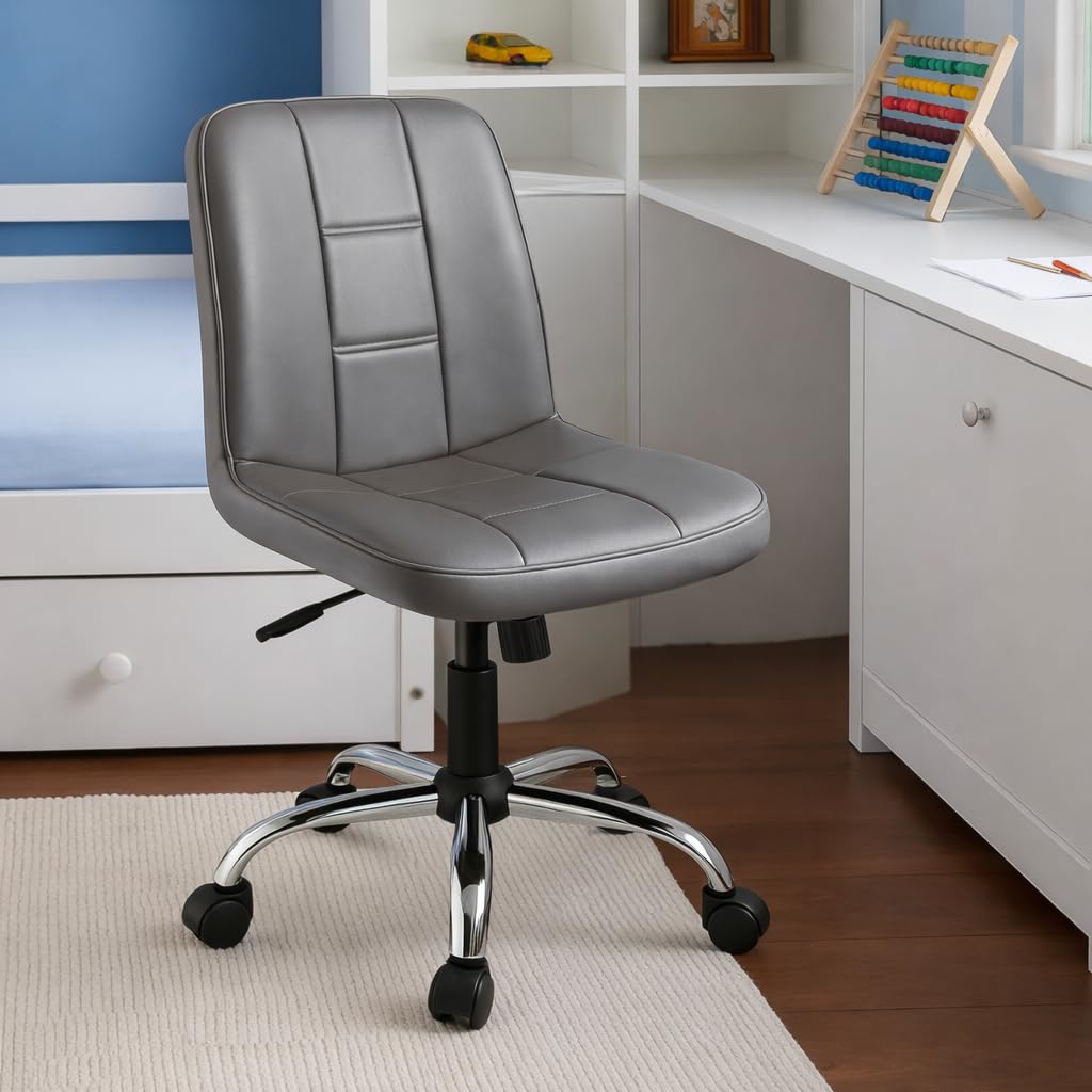 Zidle Adjustable Swivel Office Chair With Cushioned Faux Leather Seat And Backrest Ergonomic Armless Study Chair With Wheels Hei