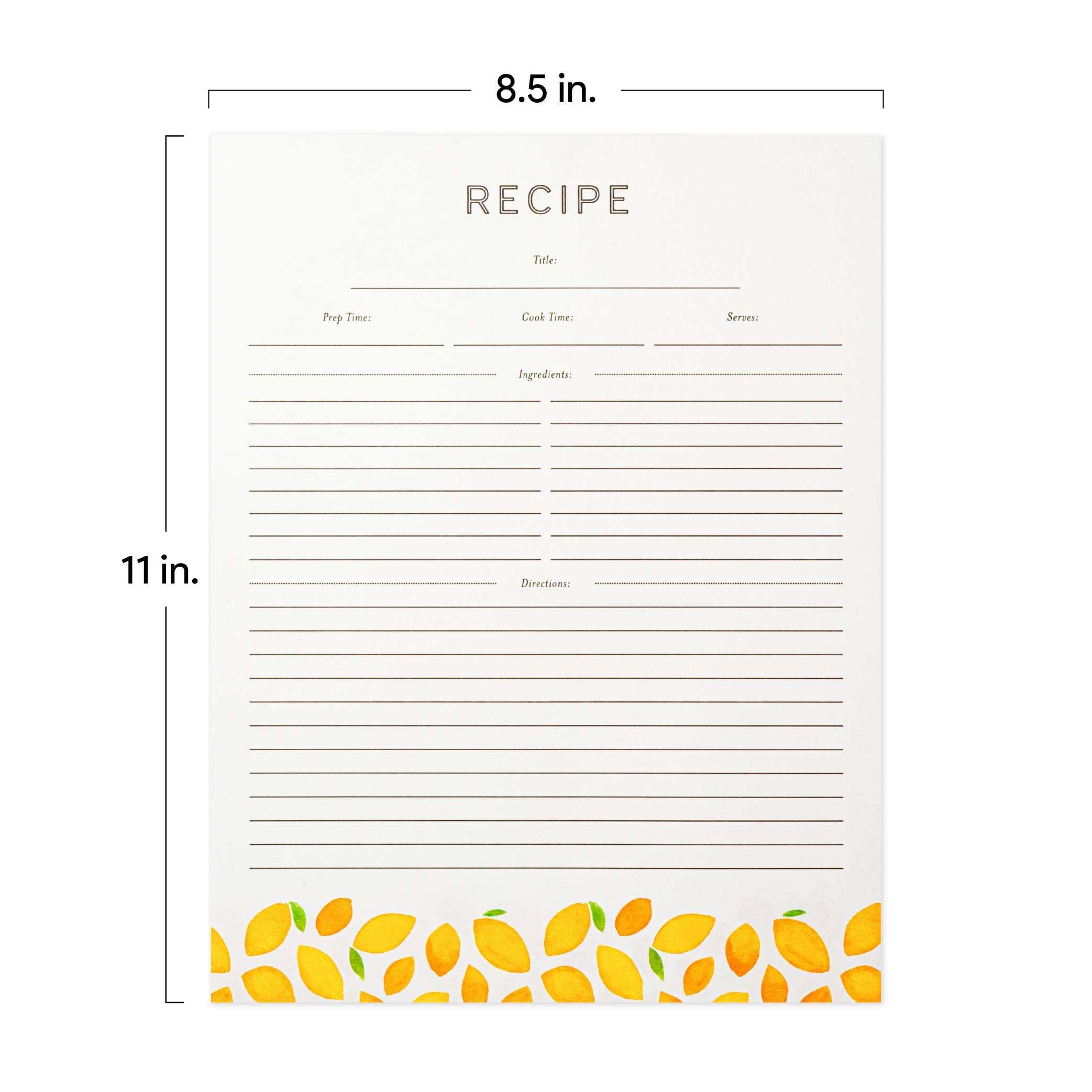 Jot & Mark Recipe Card Paper Full Page 8.5x11 with Crystal Clear Page Protectors for 3 Ring Binder  30 Count (Lemon Twist)