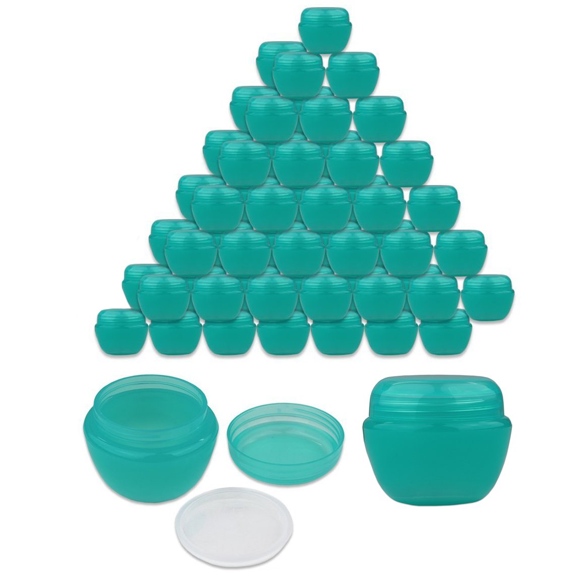 Beauticom 48 Pieces 50G/50Ml Teal Color Frosted Container Jars With Inner Liner For Scrubs, Oils, Salves, Creams, Lotions, Makeu