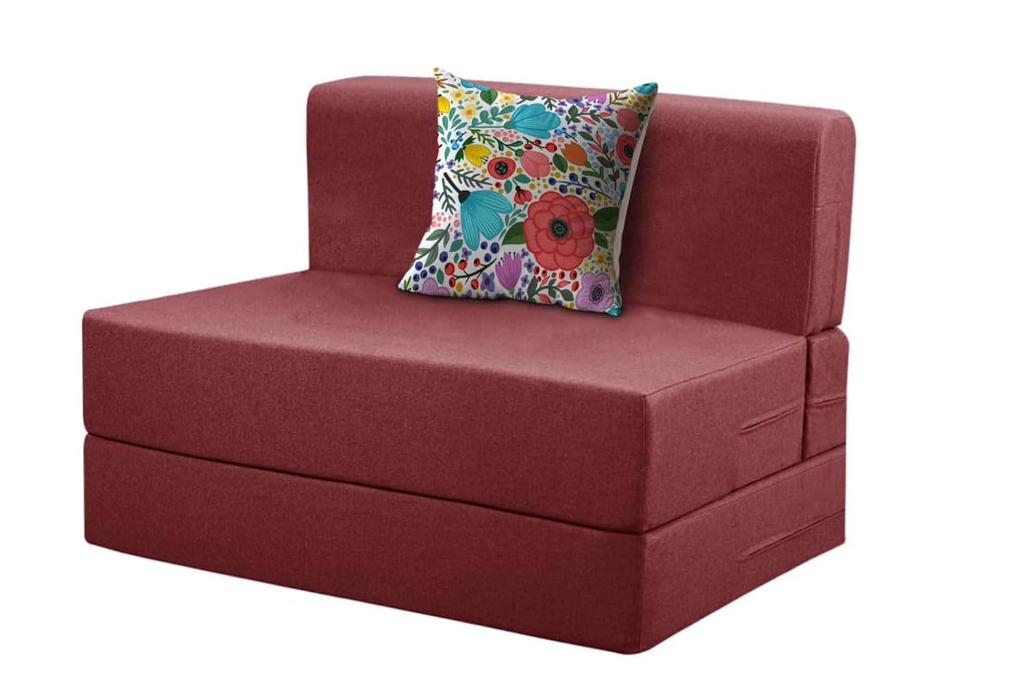 Rosebell Foldable One Seater Sofa Cum Bed, Sofa Bed 3 X 6 Feet, Jute Fabric Washable Cover Including One Cushion Perfect For H