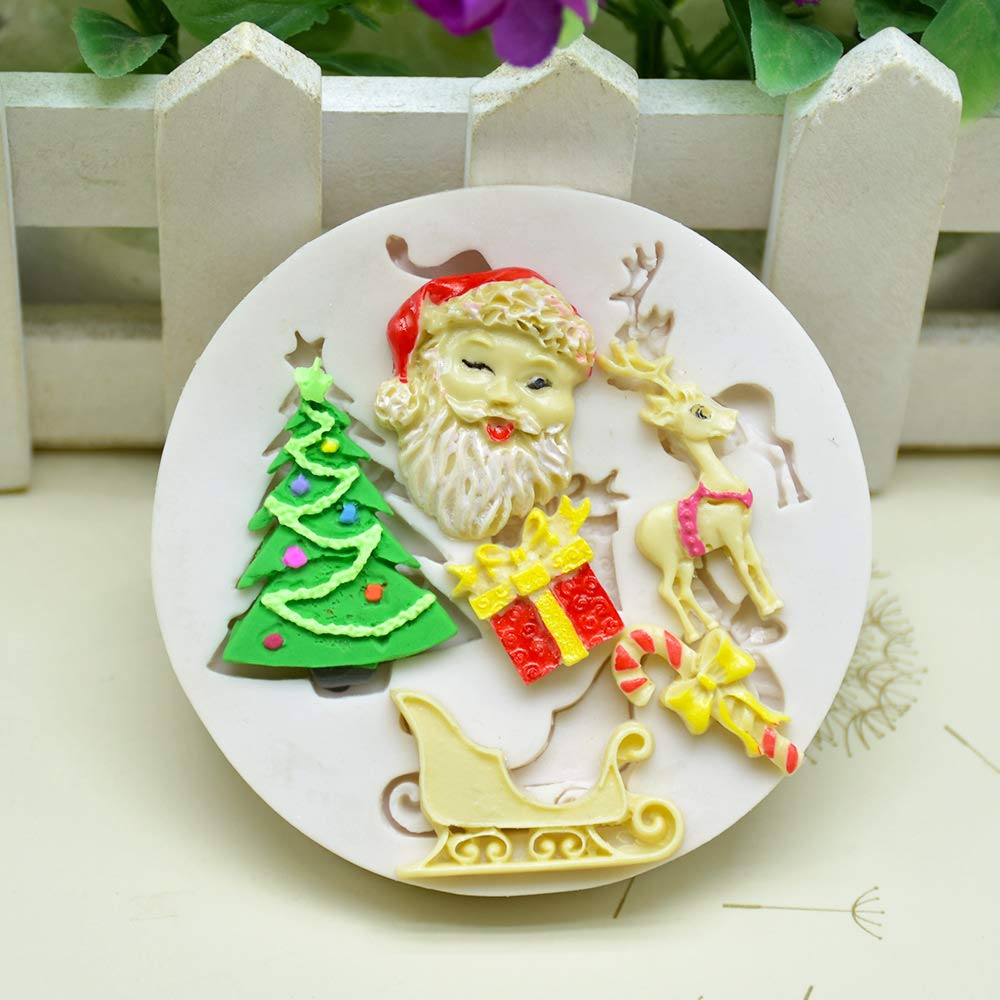 Set Of 4 Christmas Fondant Molds, Xmas Cake Cupcake Decoration Silicone Chocolate Candy Mold, Christmas Tree/Gingerbread Man/Rei