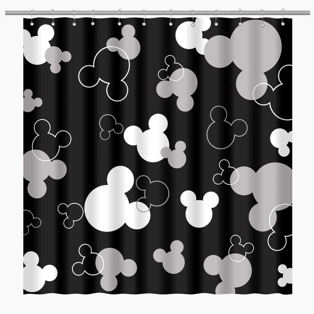 Biysuc Mouse Head Shower Curtain Black Background Children Cartoons Kids Cute Animal Grey White Bathroom Home Decor Waterproof P