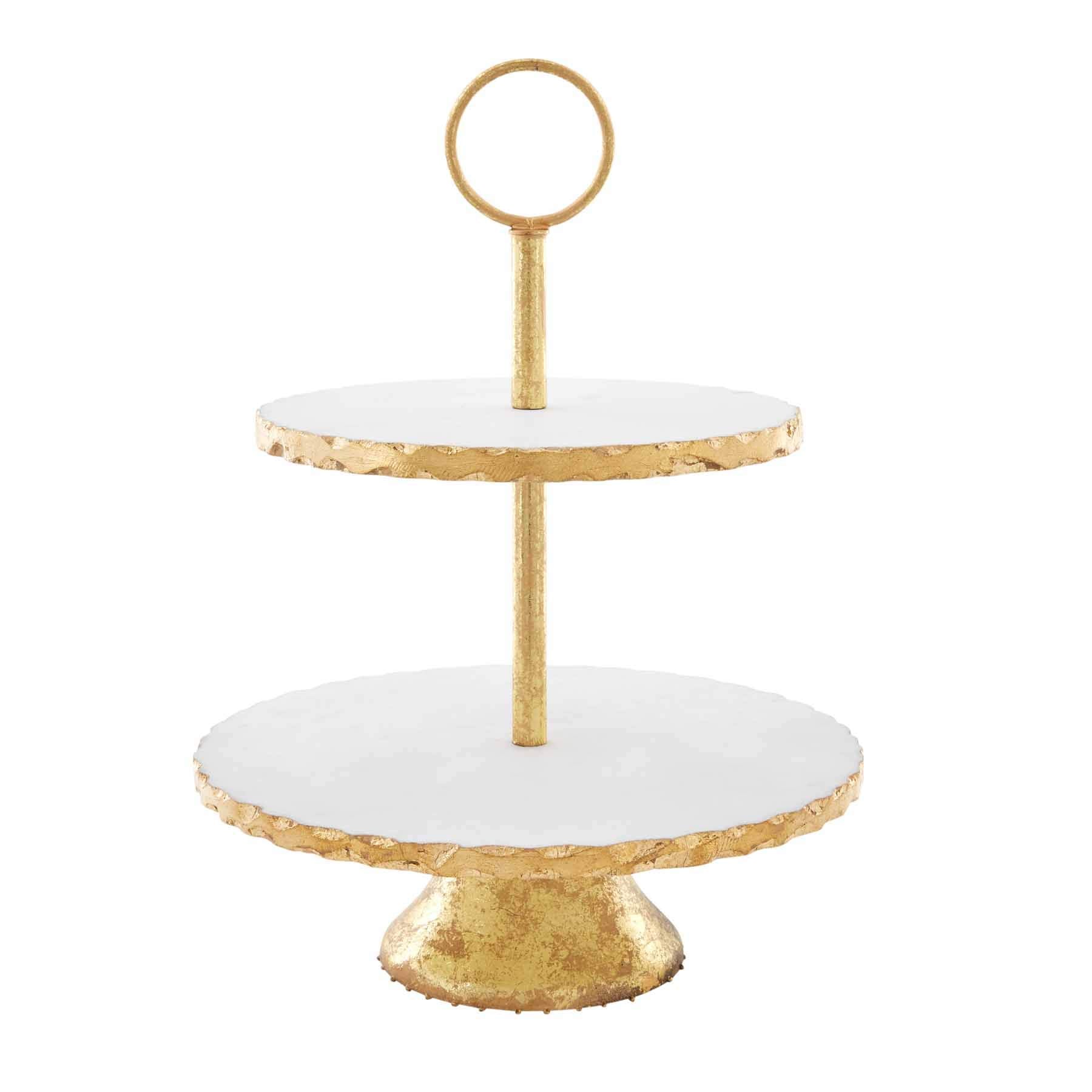 Mud Pie 42600586 Tiered Marble Server White, Gold, 16 x 12 dia