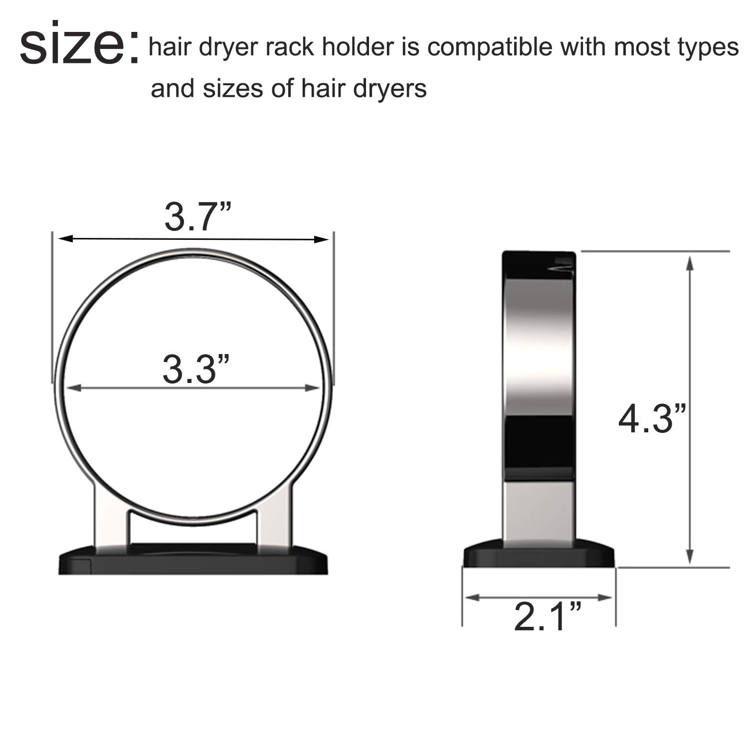Raikedr Hair Dryer Holder, Bathroom Hair Dryer Holder, Hair Care Tools Holder Wall Mount - Extra Large Rim (Silvery)