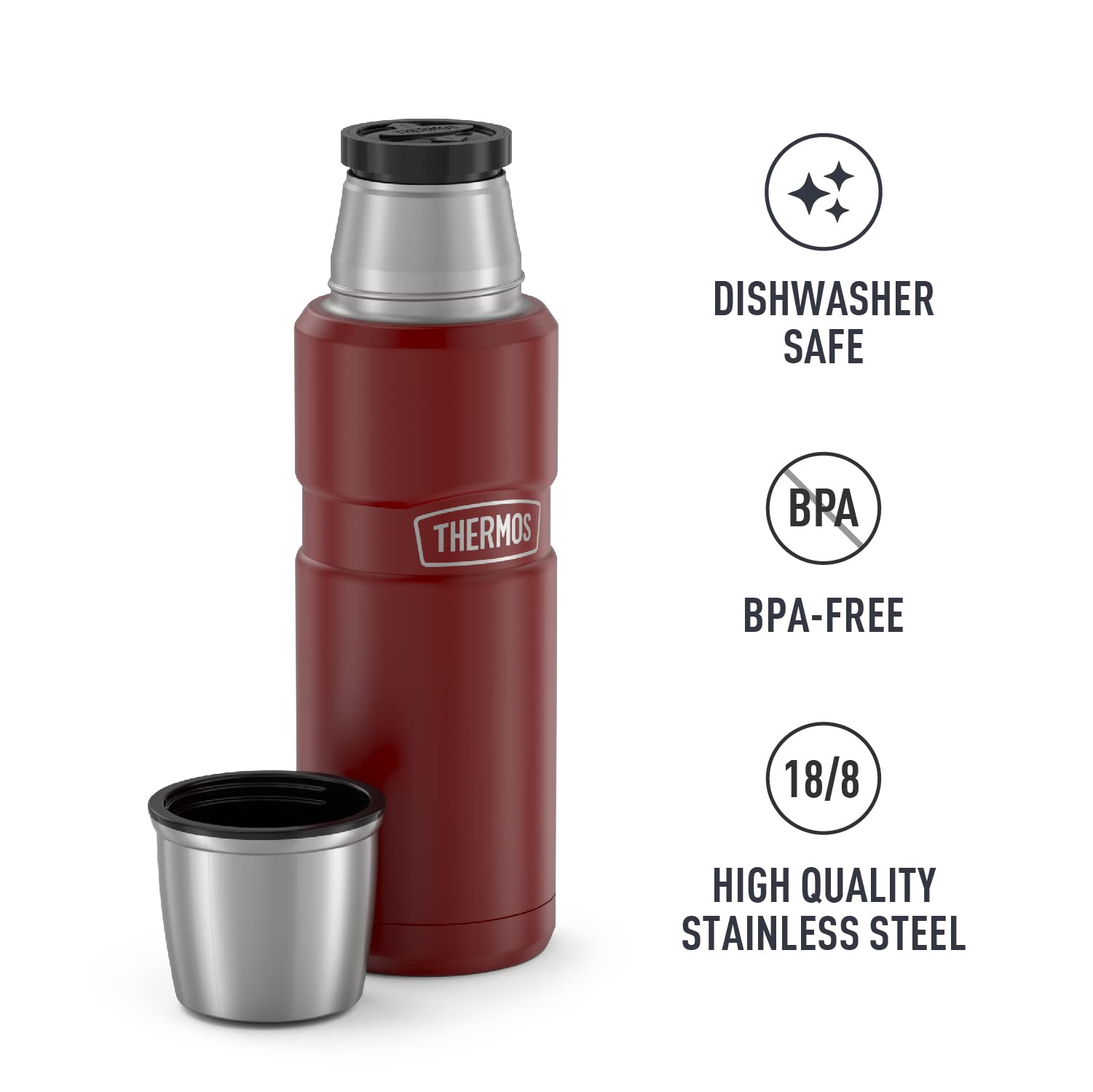 Thermos Stainless King Vacuum-Insulated Compact Bottle, 16 Ounce, Rustic Red