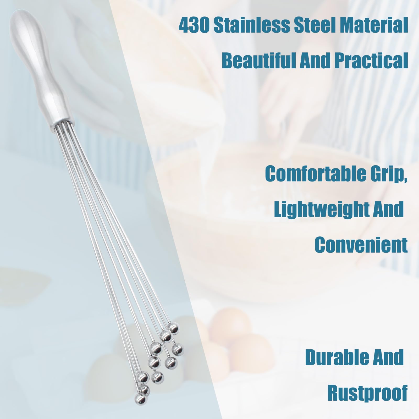 Hitefu 2Pcs Stainless Steel Ball Whisk, 10 Inch & 12 Inch Wire Egg Whisk, Manual Egg Beaters Mixer Whisk For Cooking Cream Sauce