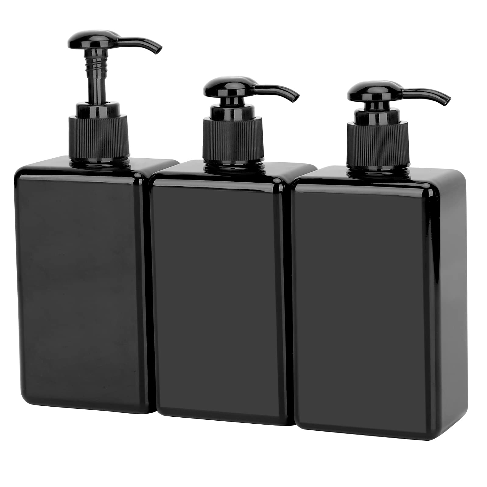 Suream Empty Shampoo Bottles With Pump, 3Pack 9.5Oz/280Ml Refillable Body Wash Dispensers For Shower, Black Plastic Countertop S