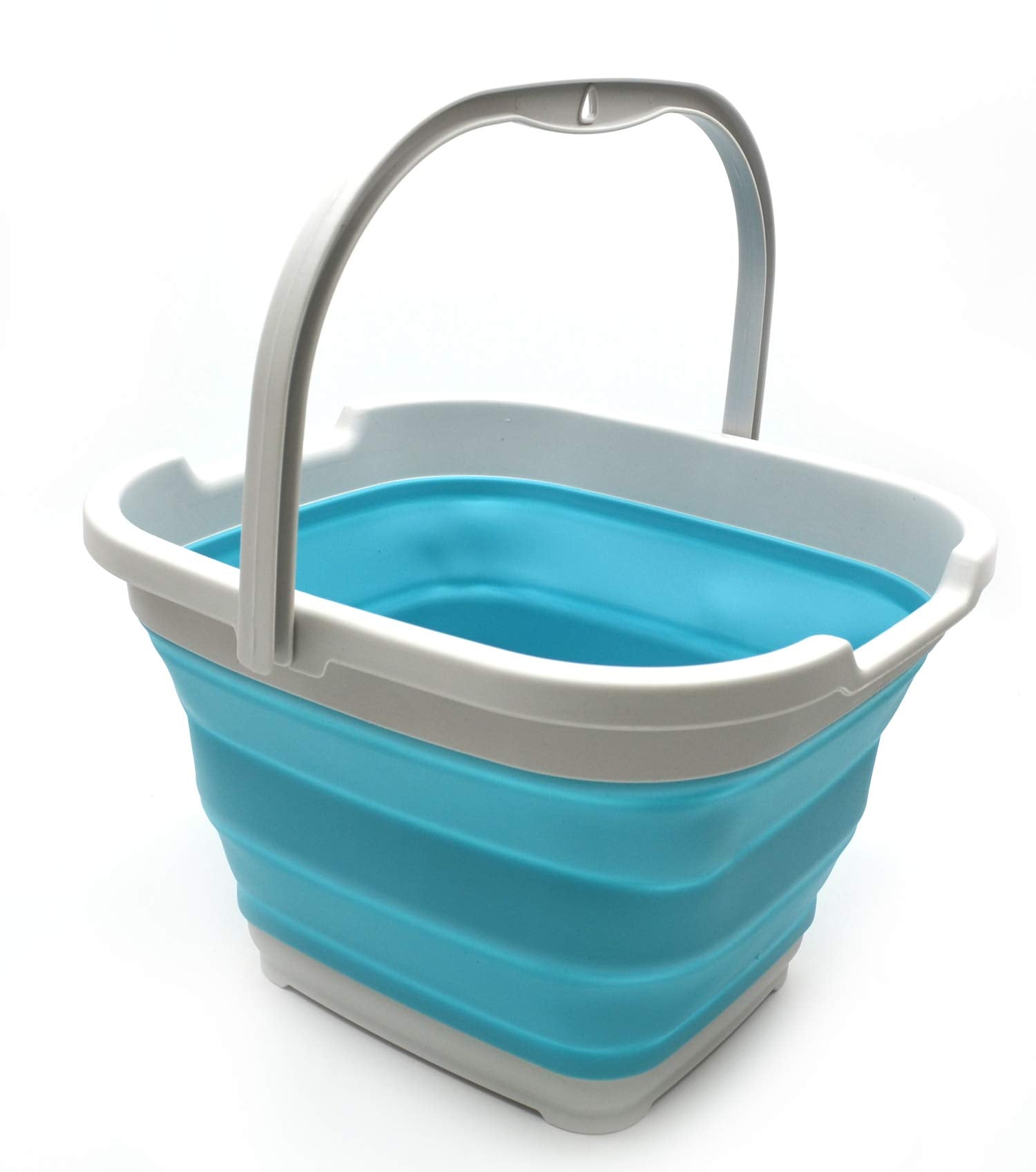 SAMMART 10L (2.6 Gallon) Collapsible Rectangular Handy Basket/Bucket (2  Grey/Bright Blue)