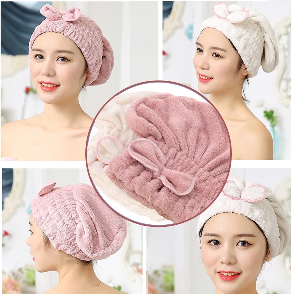 Jseng 2PC Microfiber Hair Drying Caps, Extrame Soft & Ultra Absorbent, Fast Drying Hair Turban Wrap Towels Thick Fluffy Shower C