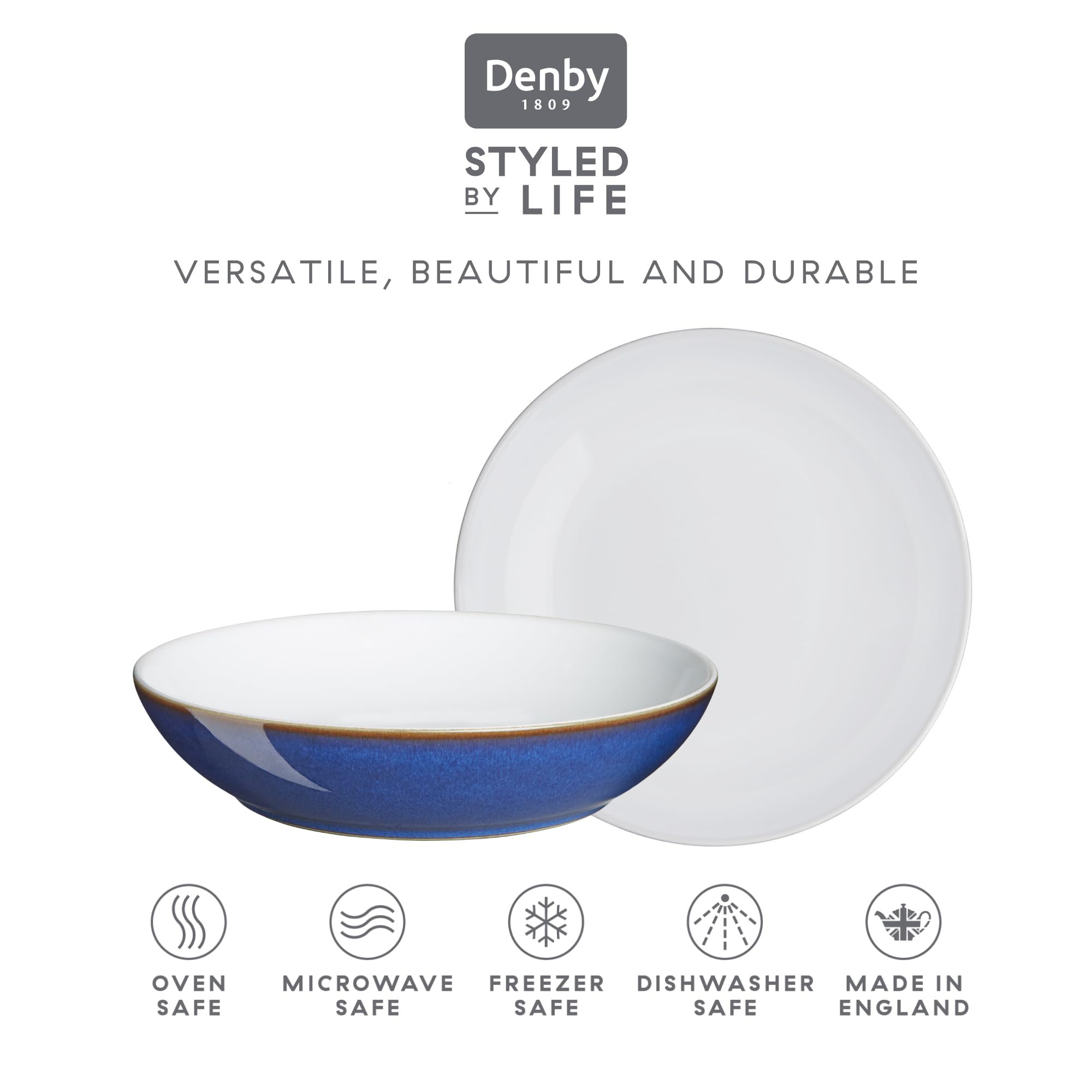 Denby Imperial Blue 4 Piece Pasta Bowl Set  Stone  9.5 x 23 x 23 cm