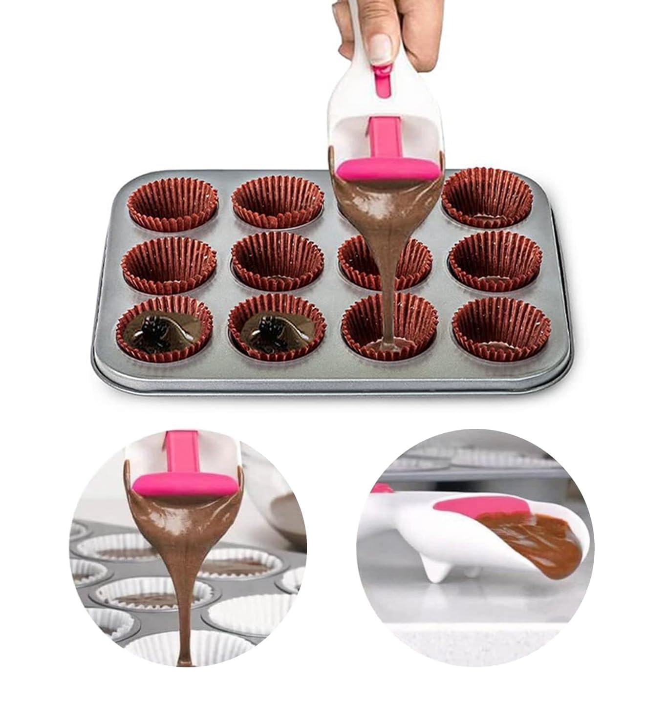 2Pcs Cupcake Batter Scoop, Pancake Batter Dispenser, Cupcake Scoop Cake Batter Dispensing Spoon, One Touch Slide Button Cake Pas
