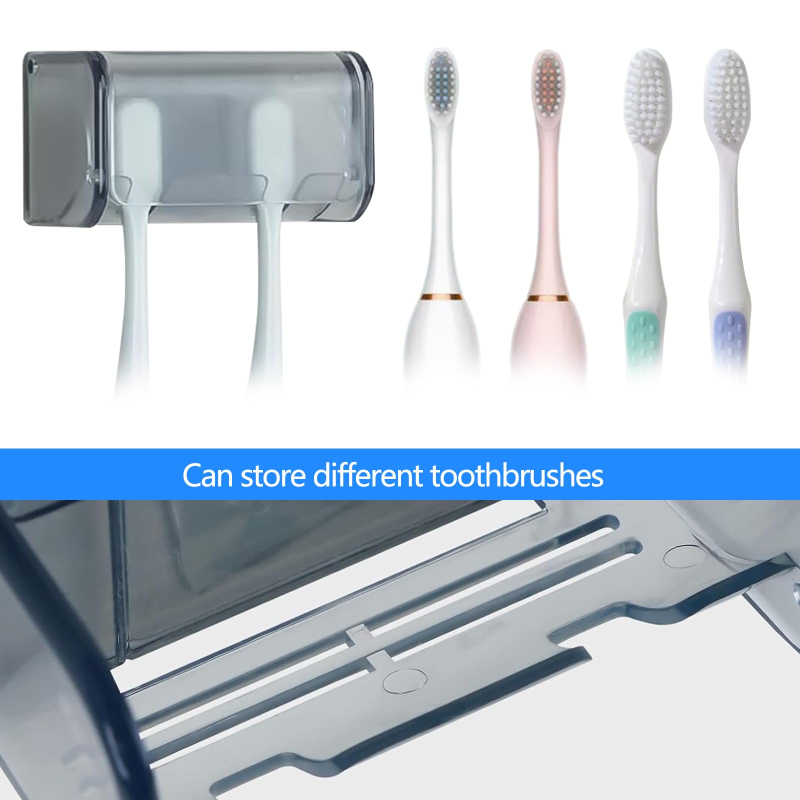 2 Pcs Wall-Mounted Toothbrush Holder With Cover, 2-Slot Organizer For Bathroom, Shower, Dorm, Cabinet (Clear)