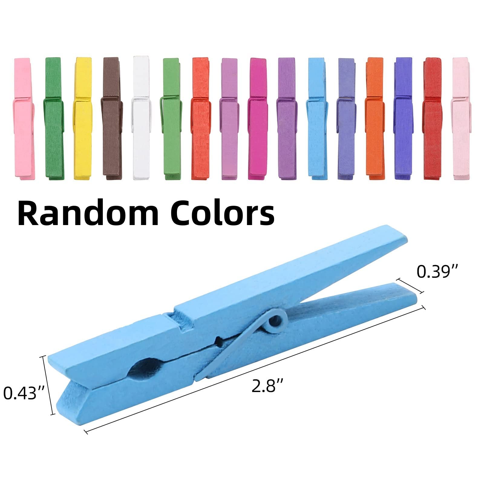 100pcs Colored Clothespins Wooden Heavy Duty Clothes Pins with Strength Spring - Wood Clips for Crafts Pictures Classroom Photos  3inch  Random Colors