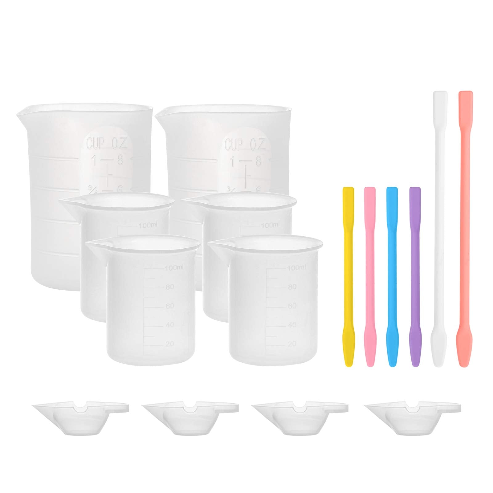 Gartful 16PCS Silicone Measuring Cups Set, Resin Casting DIY Tool Kit, 2PCS 250ml Large Pouring Cups, 4PCS 100ml Reusable Measur