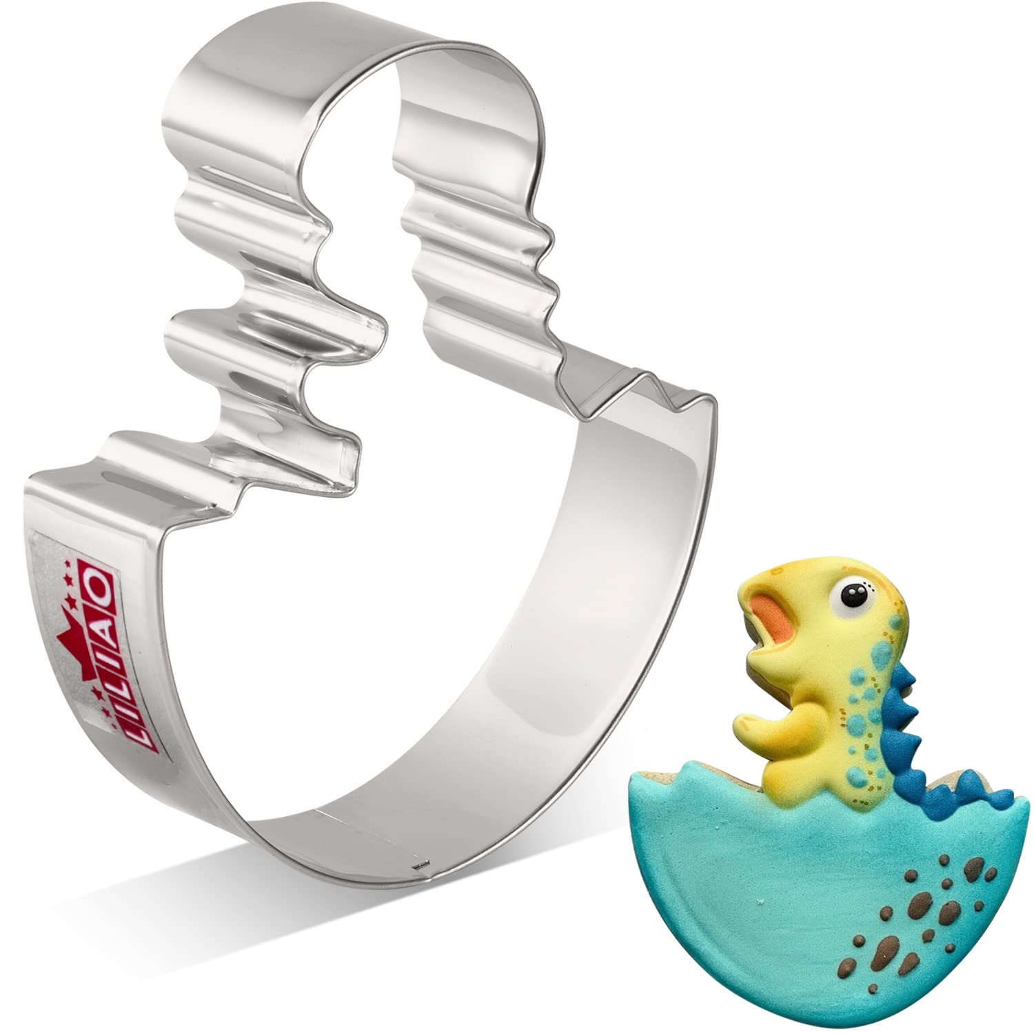 Liliao Dinosaur In Egg Cookie Cutter Cute Dino Biscuit And Fondant Cutters For Kids - 3.2 X 3.9 Inches - Stainless Steel