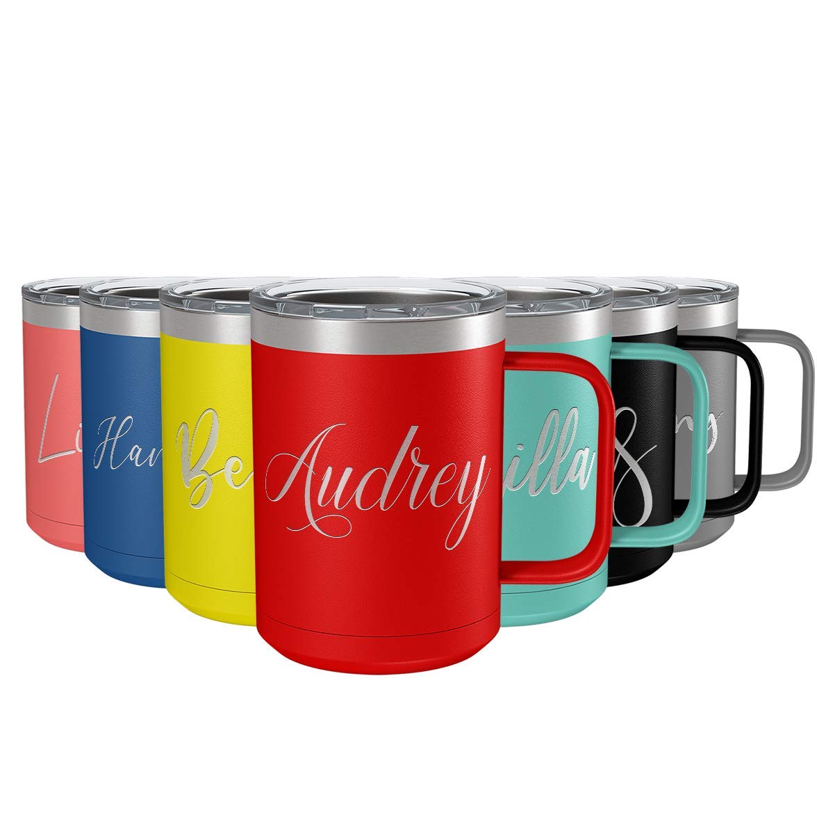 Personalized Coffee Mug Red Matte Finish 15 oz with Handle Custom Engraved Gift Stainless Steel Vacuum Insulated Cup