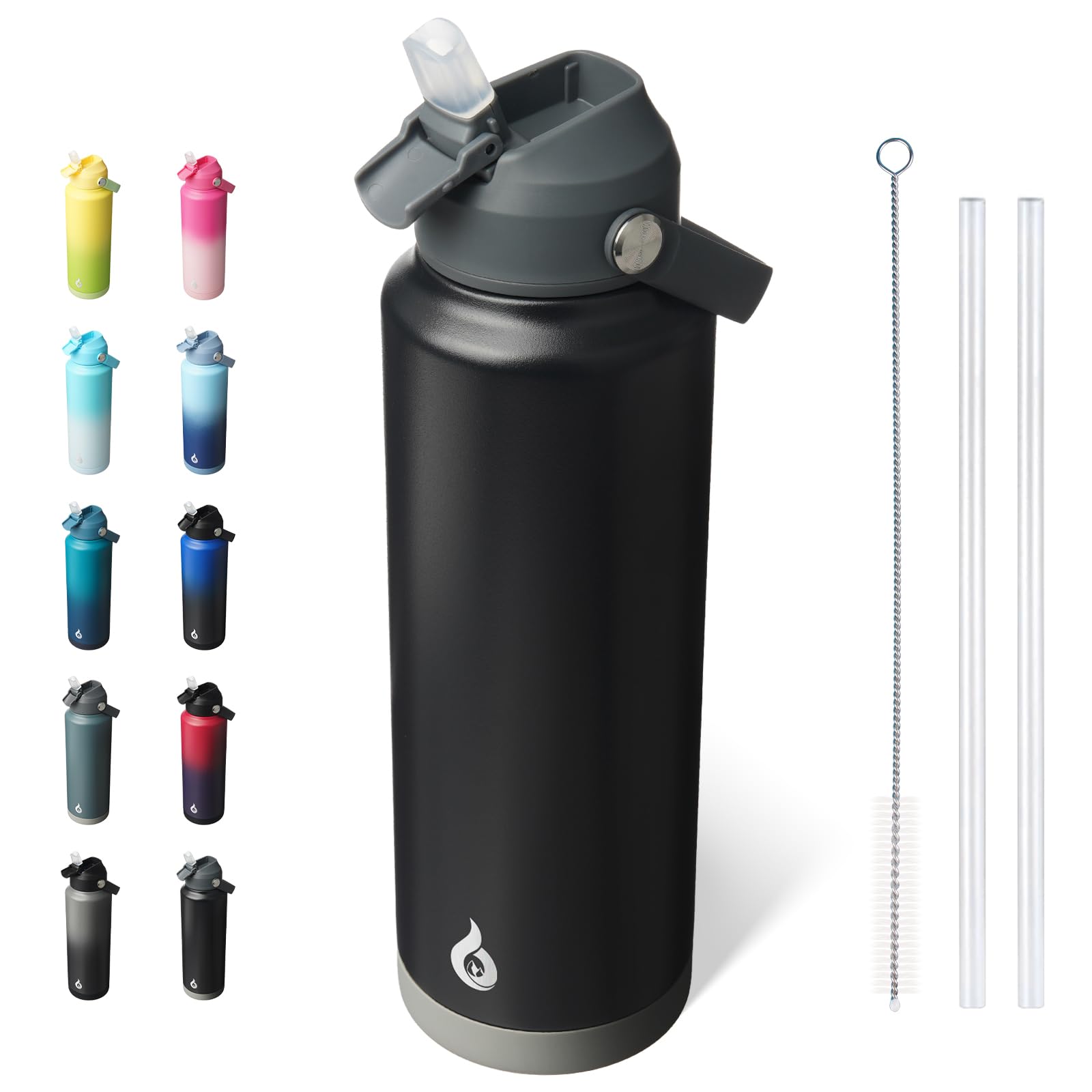 BJPKPK Insulated Water Bottle with Straw Lid, 40oz Large Thermo, BPA Free Leak Proof Stainless Steel Metal Water Bottles, Tumble