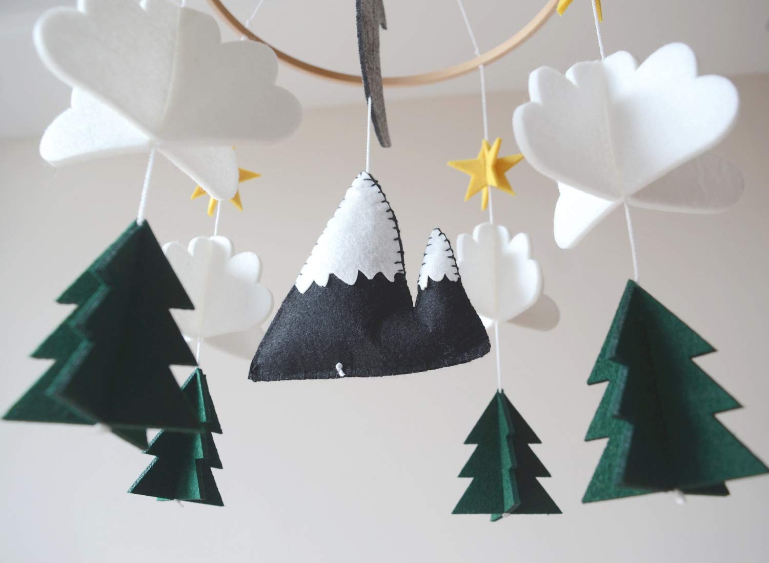 Baby Crib Mobile (Starry Woodland Night w/Garland, Evergreen) - Nursery Decoration Crib Mobile and Baby Shower Gift for Boys & G