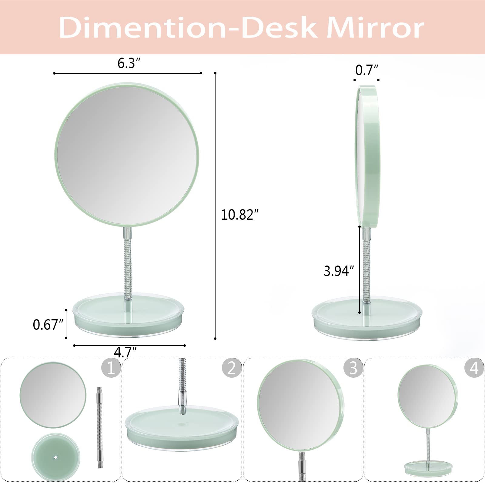 Jasefa Magnifying Makeup Mirror with Stand, Small Vanity Mirror with 1x/7x Magnification, 6 Double Sided Desk Mirror,360 Rotatio