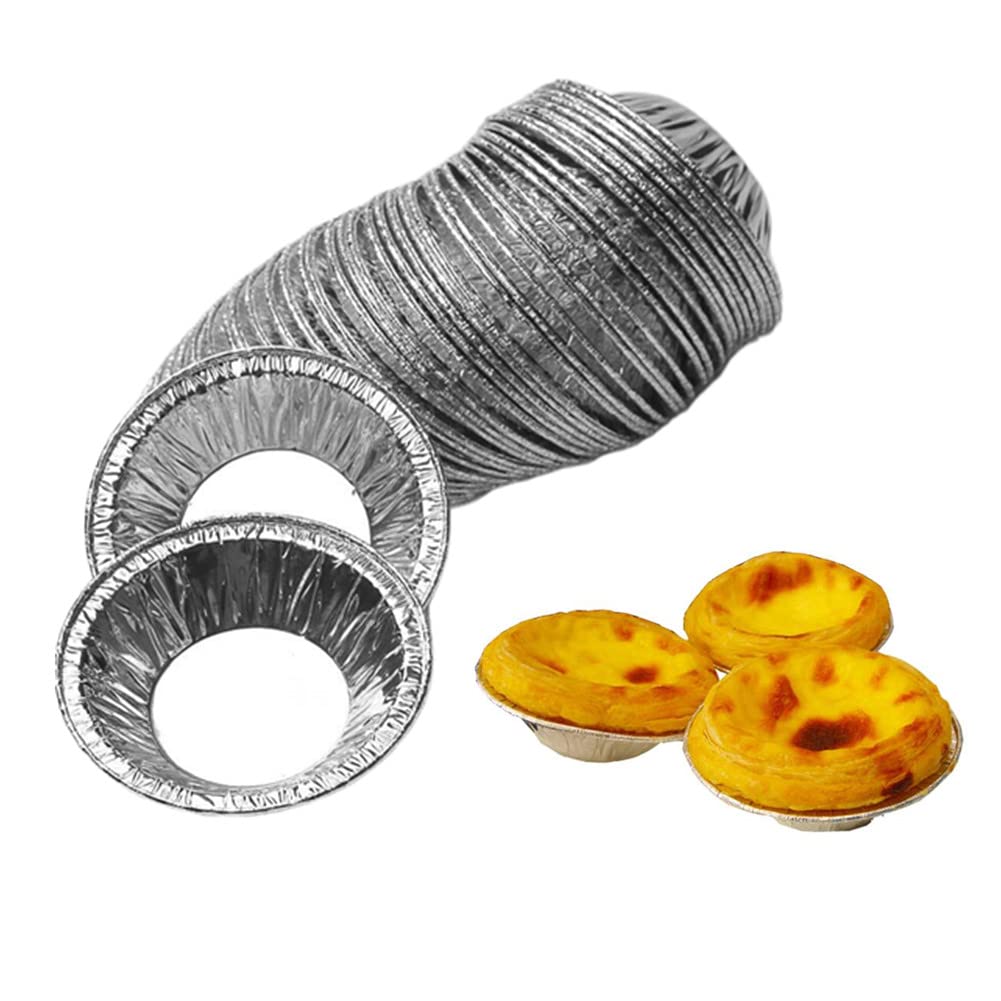 Jilukibo 250Pcs Disposable Aluminum Foil Tart Pan Baking Cups, Tinfoil Cupcake Round Egg Tart Mold Cups, 2.76'' Mini Pie Pan For