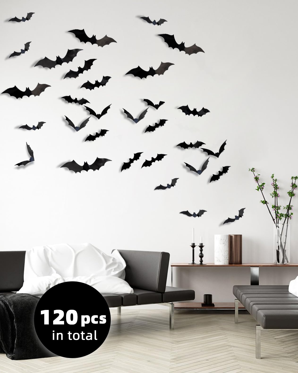 Bats Wall Decor 120Pcs Halloween Decoration Bats Realistic Pvc 3D Black Scary Bat Wall Stickers For Creepy Home Decor Halloween