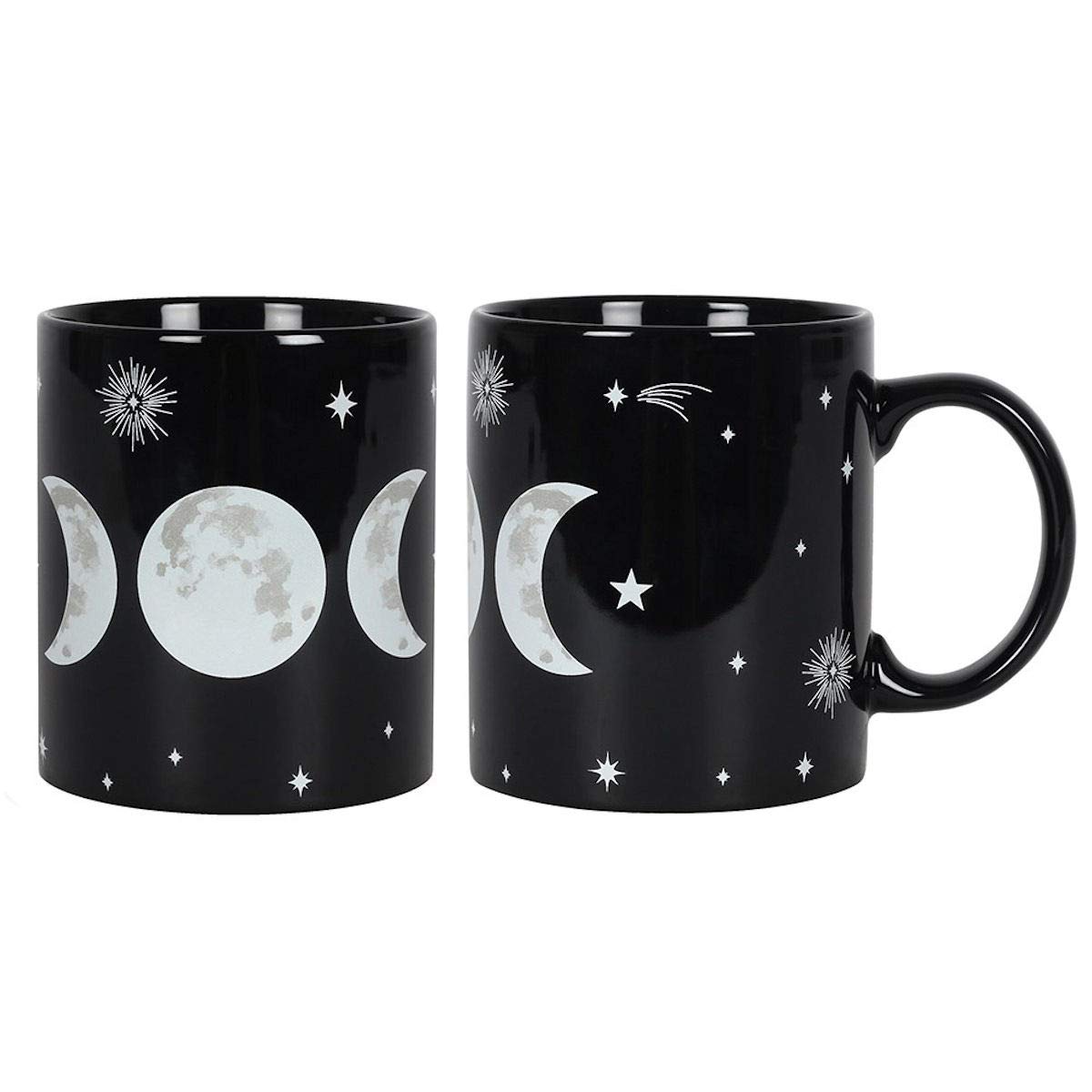 Mug - Ceramic Tea/Coffee - Triple Moon Mug - Black Gothic Wicca Witchcraft Pagan Mug