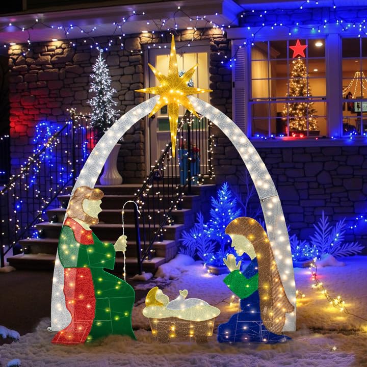 Meilocar 6 FT Nativity Scene Outdoor Christmas Decoration Lighted up Christmas Holiday Display, Nativity Scene Set with LED Ligh
