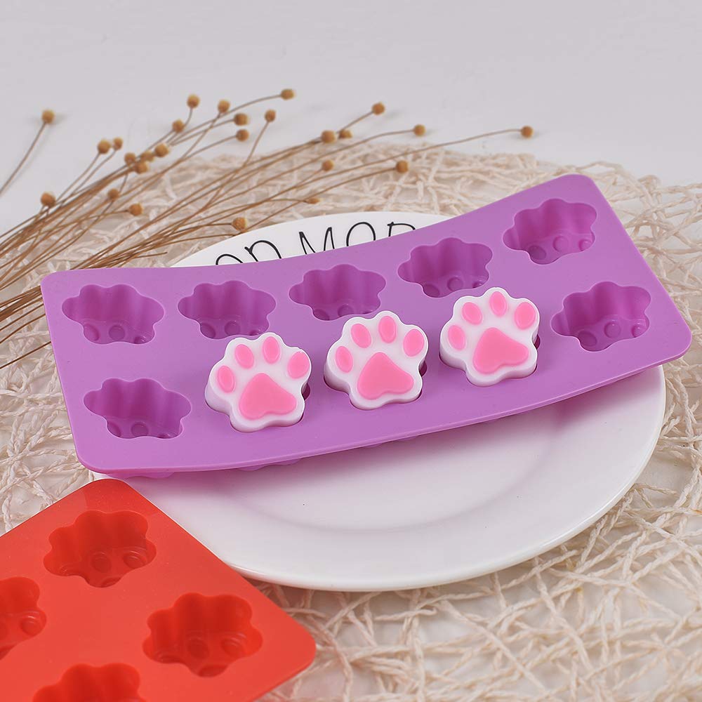 Cozihom Dog Paw Shaped Silicone Molds, 10 Cavity, Food Grade, For Chocolate, Candy, Cake, Pudding, Jelly. 4 Pcs