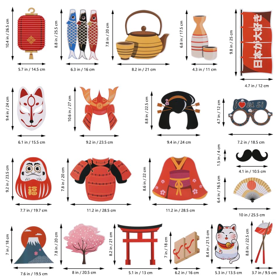 PRETYZOOM 20pcs Japanese Tea Party Photo Booth Props Japanese Cuisine Sushi Restaurant Decoration Japanese Banquet Dancing Party Photo Props