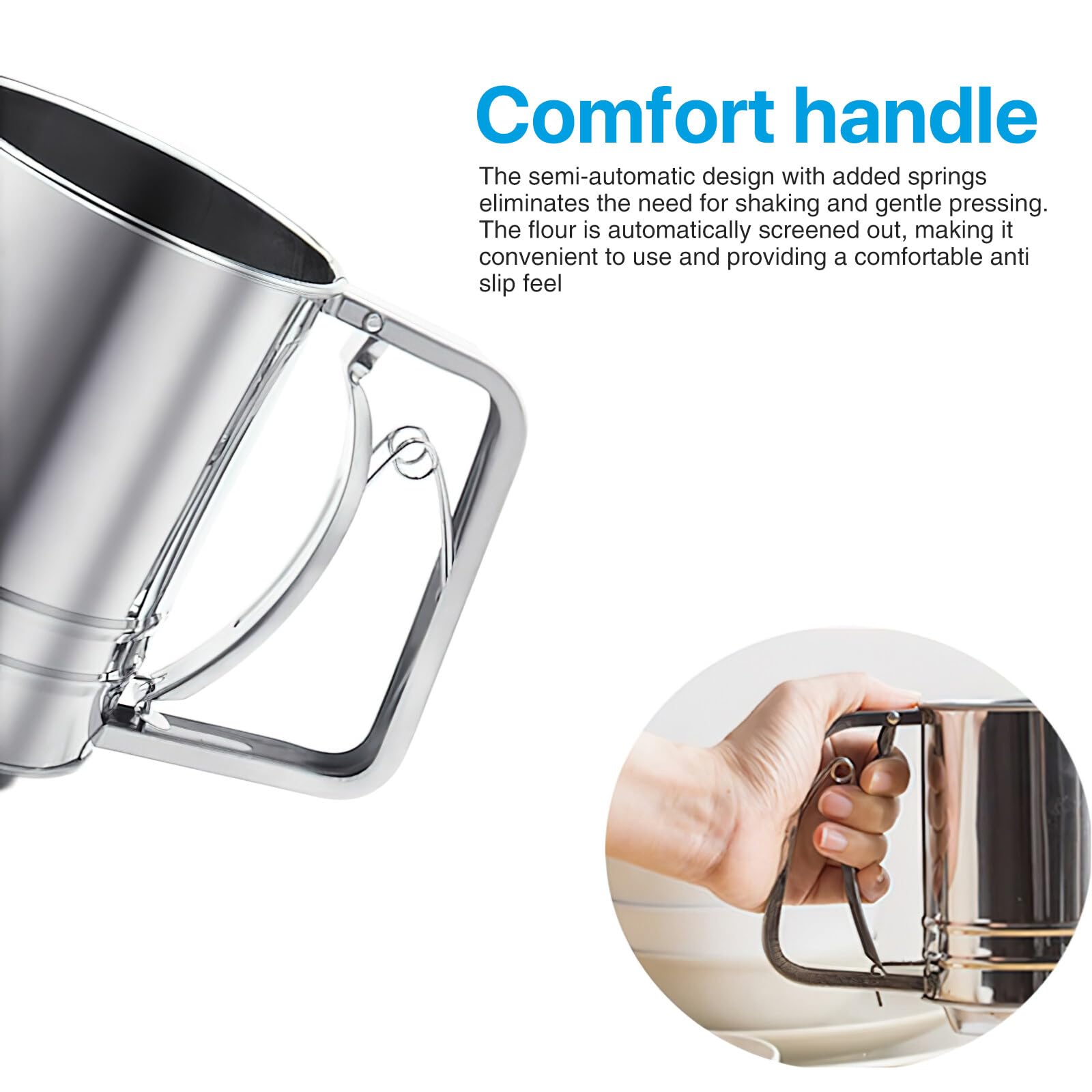 Flour Sifter For Baking, 304 Stainless Steel 3 Cup Flour Sieve Fine Mesh Screen Powder Sifters For Quick Sifting, Double-Layer S