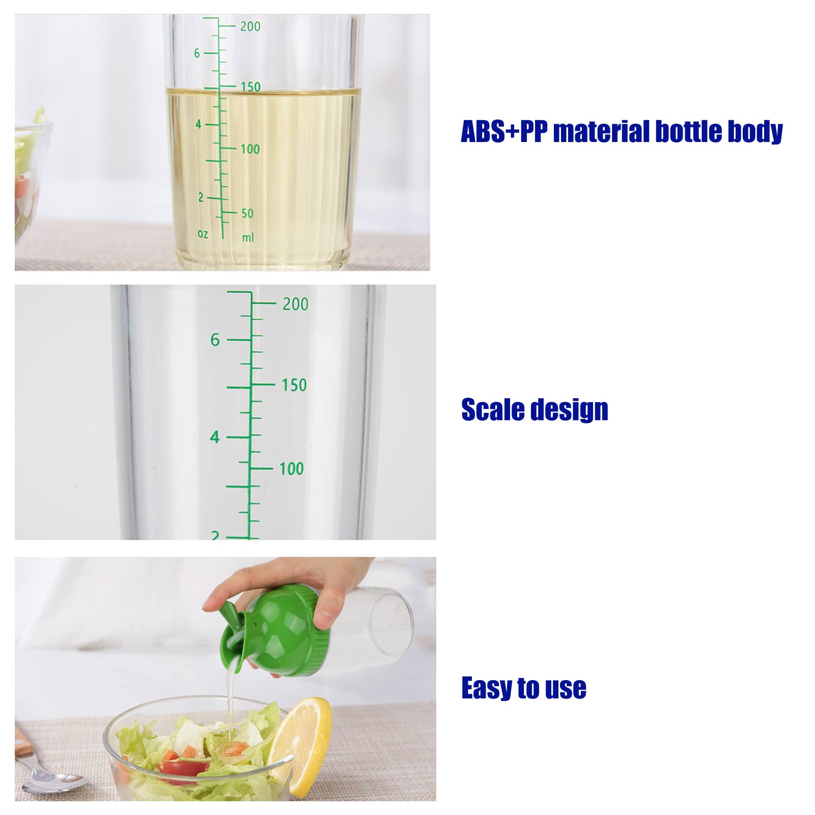 Salad Dressing Shaker, 200Ml Kitchen Leakproof Sealed Dressing Bottle For Soy Sauce Vinaigrette Salad(Green)