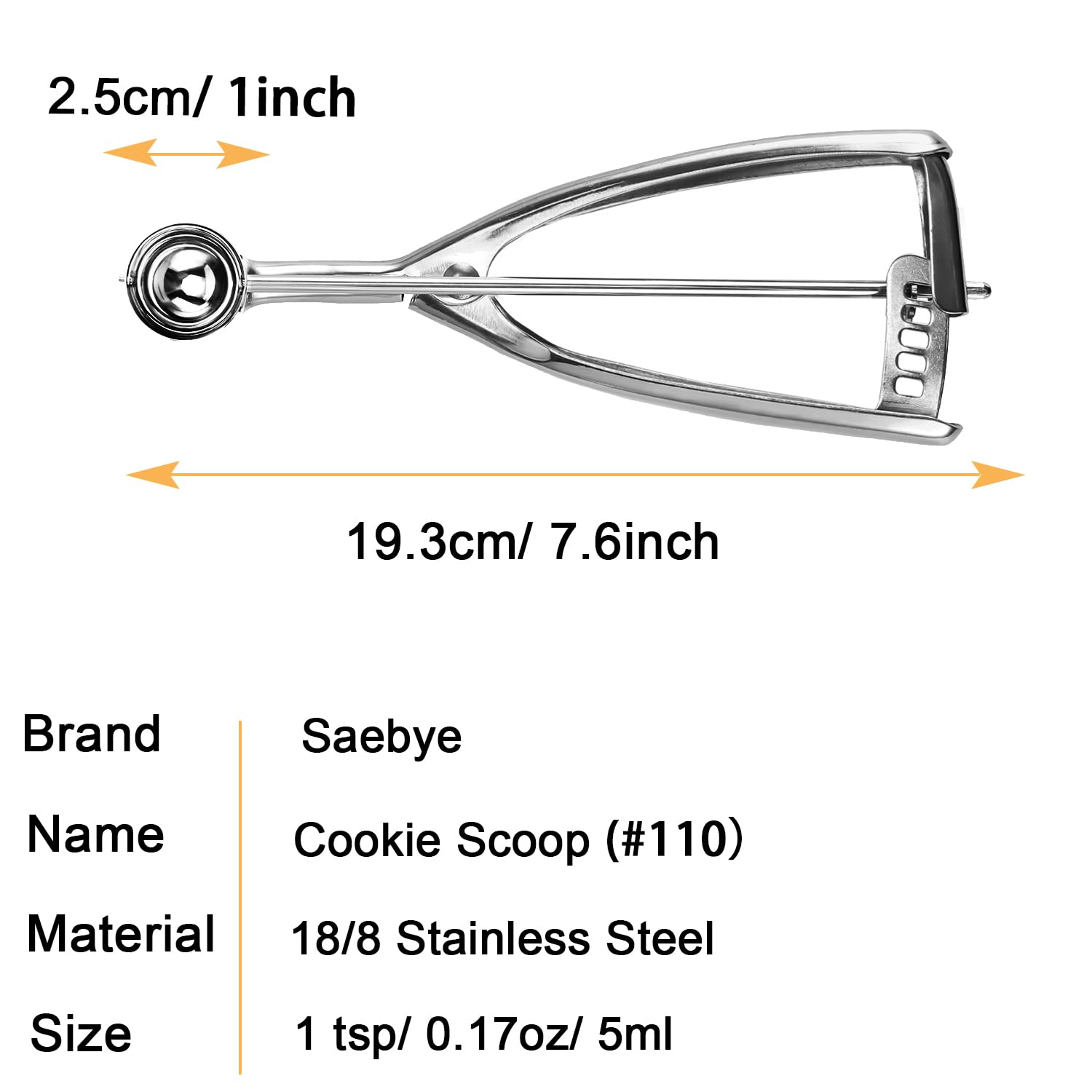 Saebye Mini Cookie Scoop 1 Tsp, Extra Small Cookie Dough Scoop, Melon Baller Scoop, 1/3 Tbsp/ 1 Tsp Scooper, 18/8 Stainless Stee