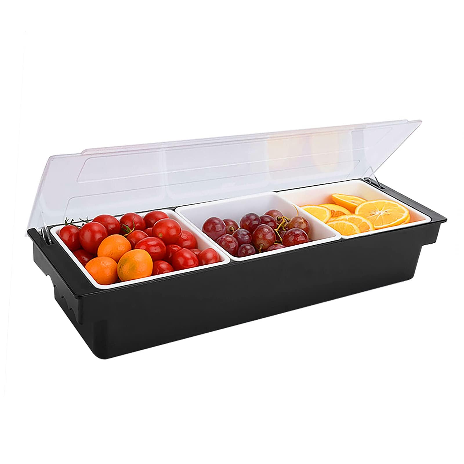 POWLAB Ice Cooled Condiment Serving Container Fruit Veggie Condiment Caddy Plastic Garnish Station with Lid for Fruit,Ice Cream,