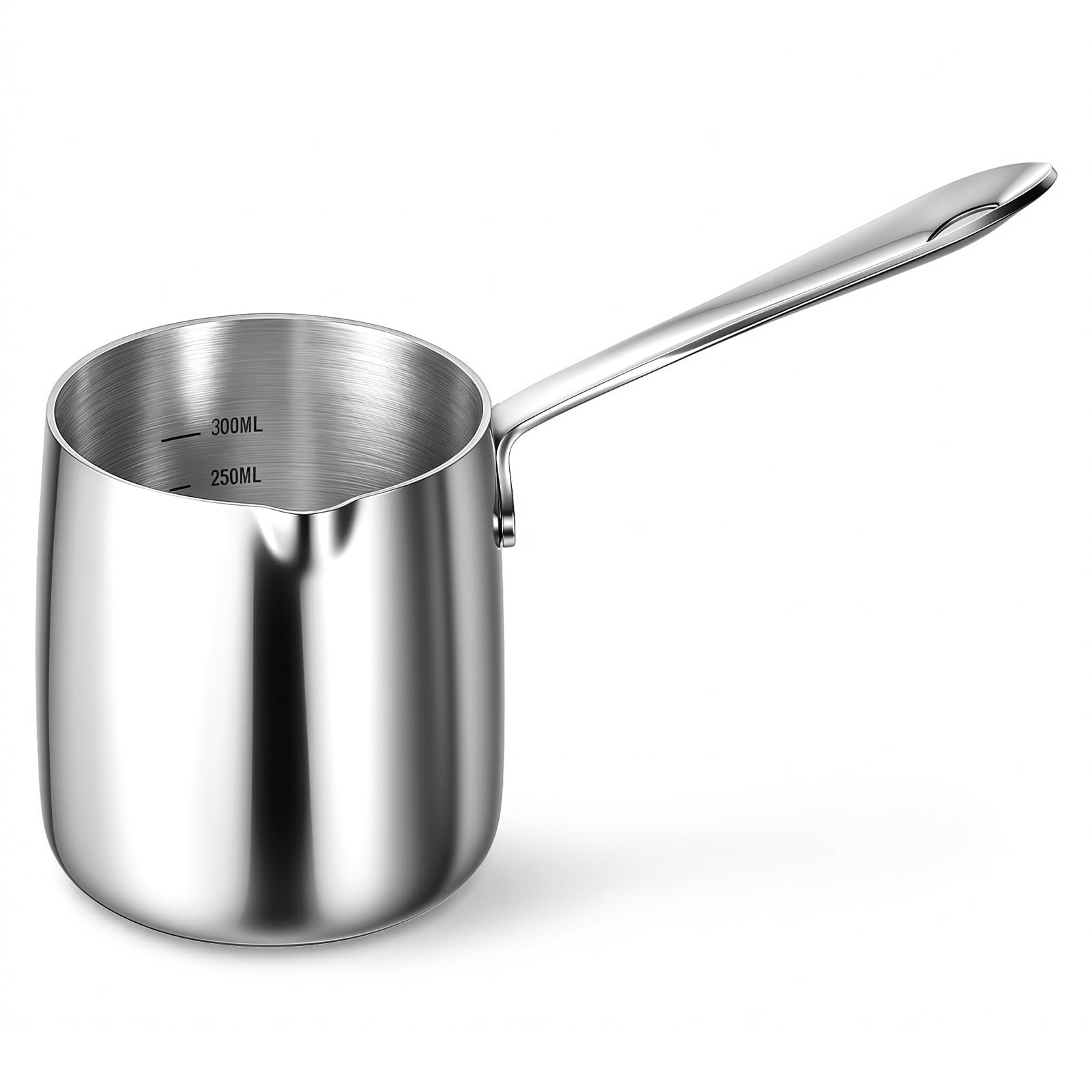 Butter Warmer 10oz/300ml Stainless Steel Turkish Coffee Pot Milk Butter Chocolate Warmer Mini Saucepan with Spout, TriPly Stain