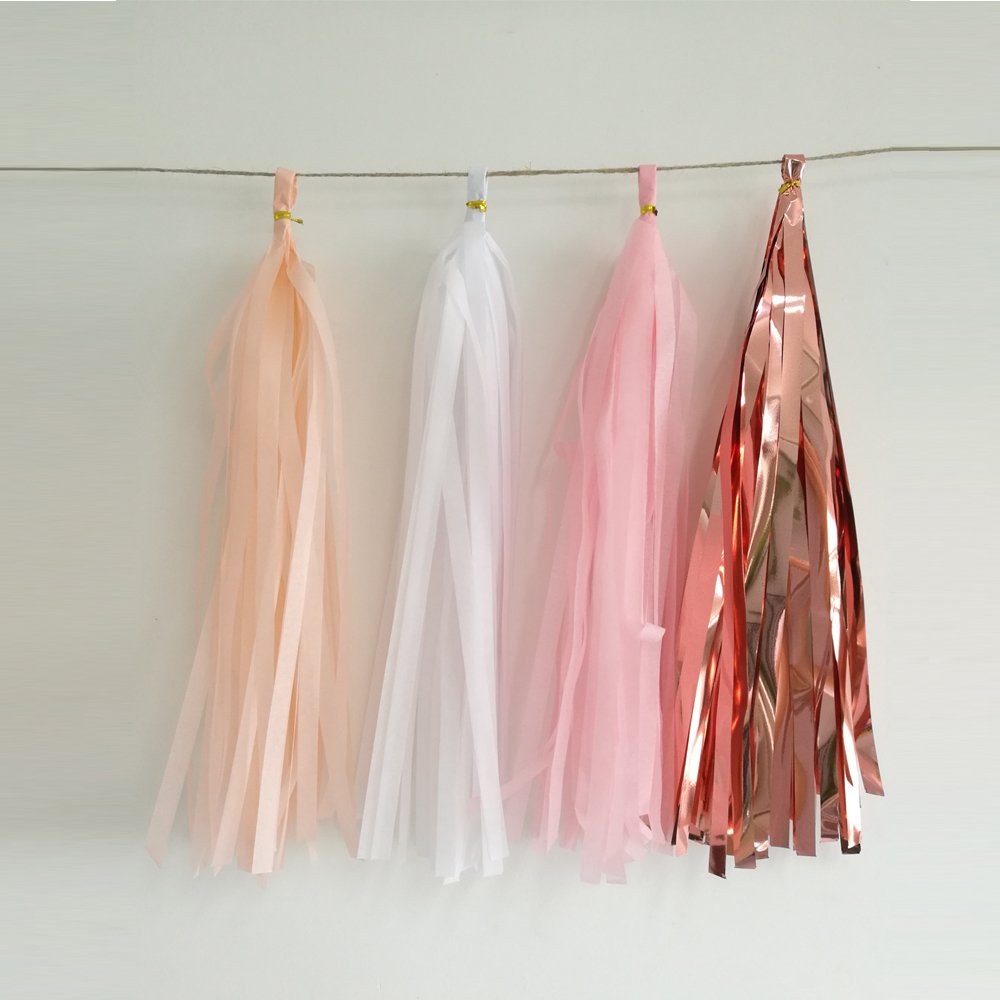 We Moment 20Pcs Shiny Tassel Garland Banner Tissue Paper Tassels For Wedding, Baby Shower, Table Decor,Event & Party Supplies, D