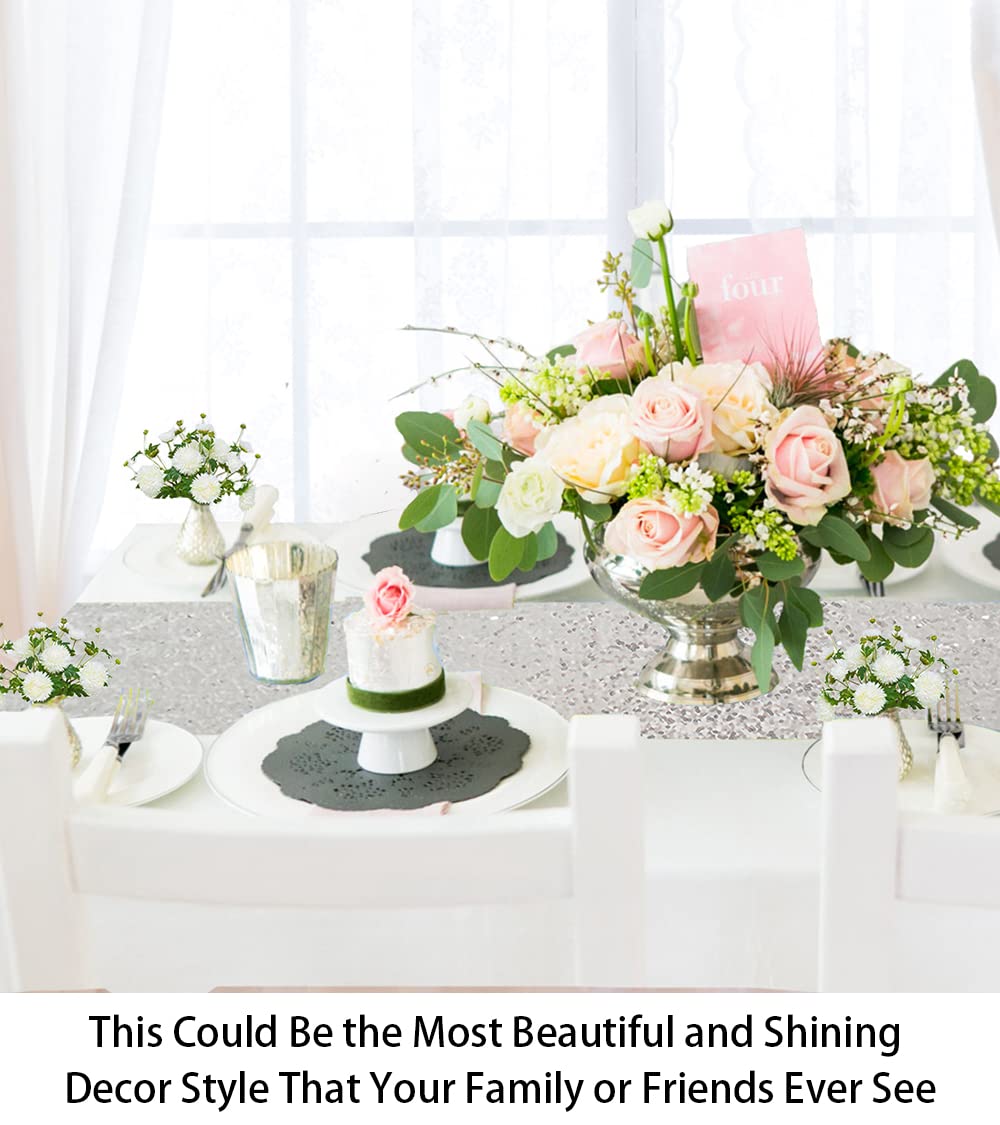 12 By 108 In Wedding Silver Sequin Table Runner With Tassel Party Supplies Silver Sequin Table Runner 108 Inches Long Fall Dinin