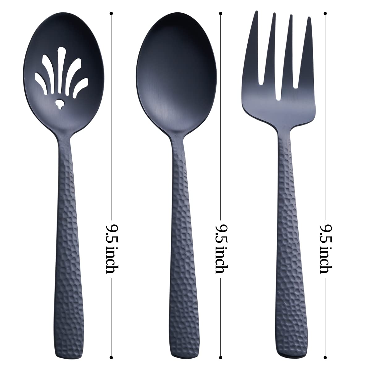 Fullyware Matte Black Serving Utensil Set, 9.5-Inch Stainless Steel Large Serving Spoon And Serving Fork, Satin Finish