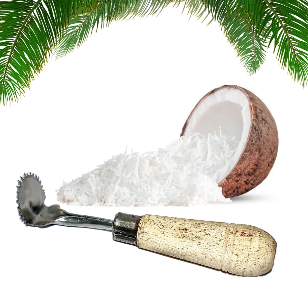Mahiyash Steel Coconut Grater | Handheld Coconut Peeler | Chirava Coconut Scraper Wooden Handle Scrapper For Kitchen