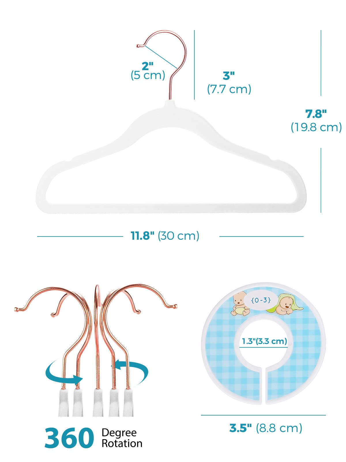 Smartor Premium Velvet Baby Hangers For Closet 50 Pack, 11.8'' Safe Durable Baby Clothes Hangers For Nursery With 6 Pcs Closet D