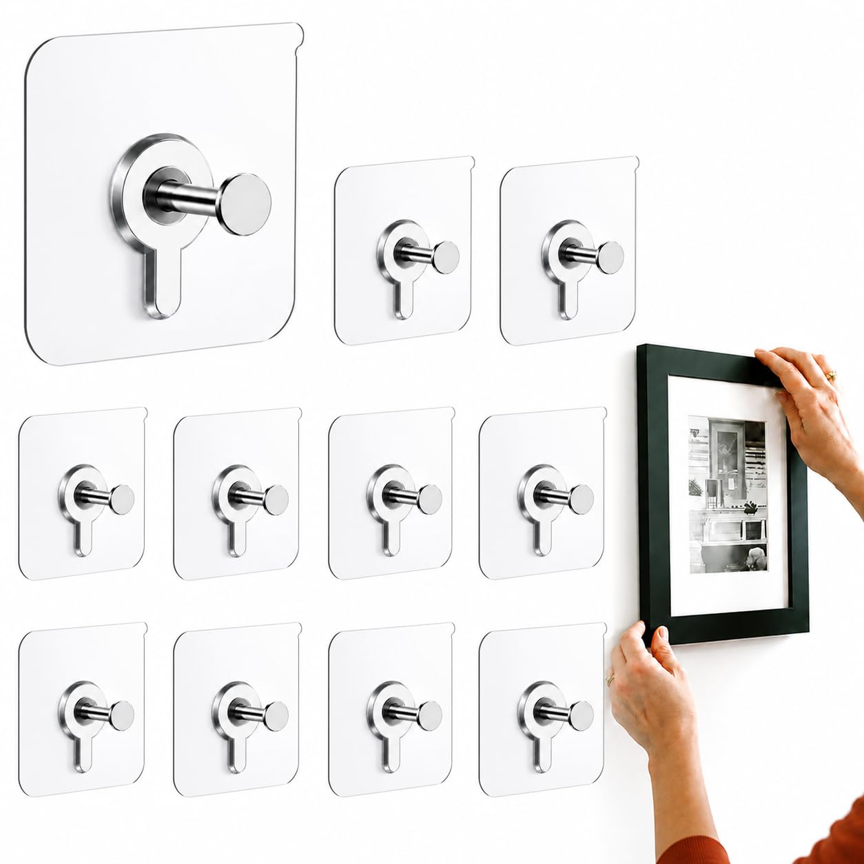 Naturalcozy Photo Frame Hooks For Wall Without Drilling, 20 Pack Self Adhesive Hooks For Wall Heavy Duty Strong Nail Free For Ha