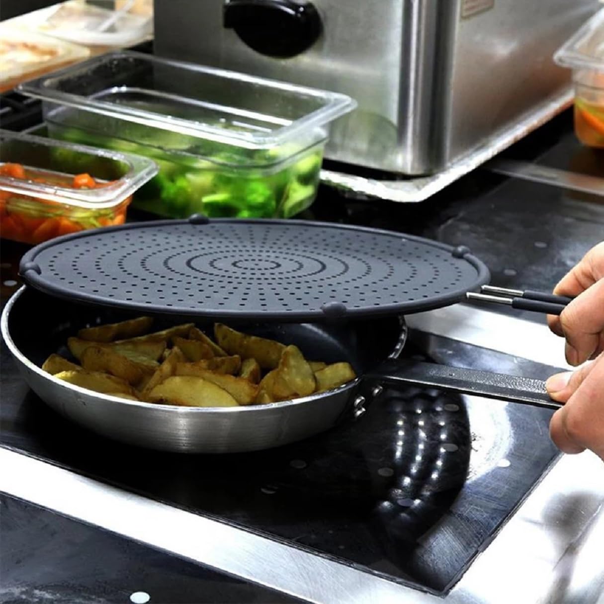 Young Energy Silicone Splatter Screen For Cooking, Frying Pan With Collapsible Oil Funnel, Grease Splatter Guard, Non Stick, Hea