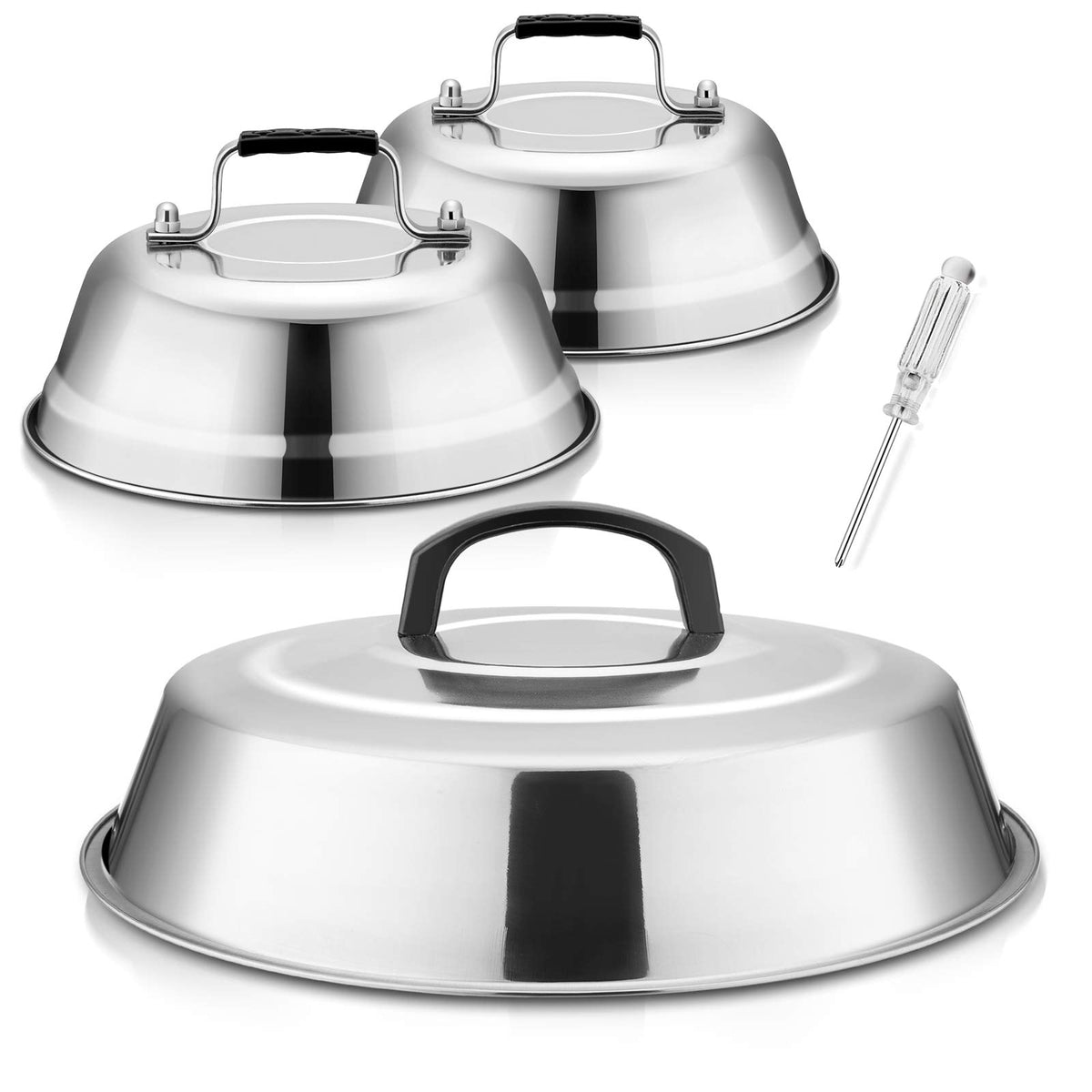 Cheese Melting Dome 12Inch & 9Inch, Hasteel Stainless Steel Round Steaming Basting Cover Set, Heavy Duty Griddle Grill Accessori