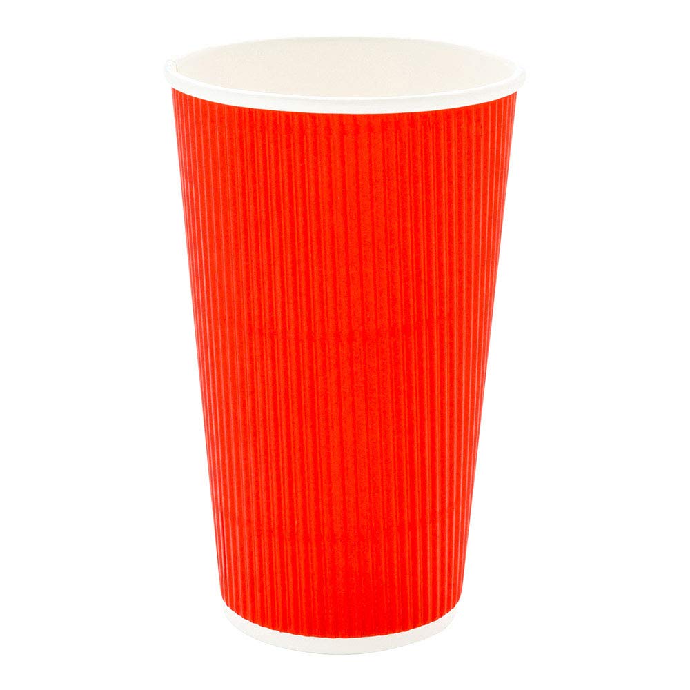 16 Ounce Paper Coffee Cups  25 Ripple Disposable Paper Cups - Leakproof  Recyclable  Red Paper Hot Cups  Insulated  Matching Lids Sold Separately - Restaurantware