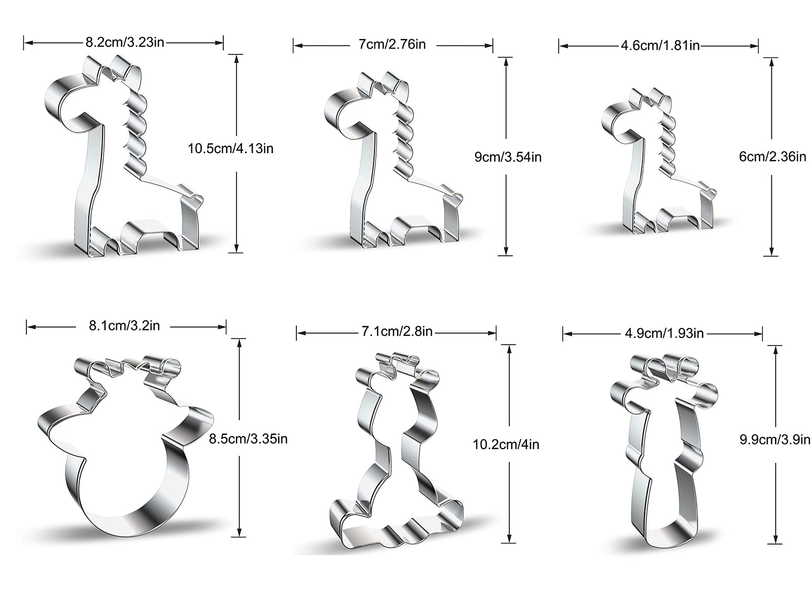 Giraffe Cookie Cutters Set 4 Inch - 6 Pieces Mother And Baby Diy Stainless Steel Metal Biscuit Mold With Sitting Baby Giraffe, G